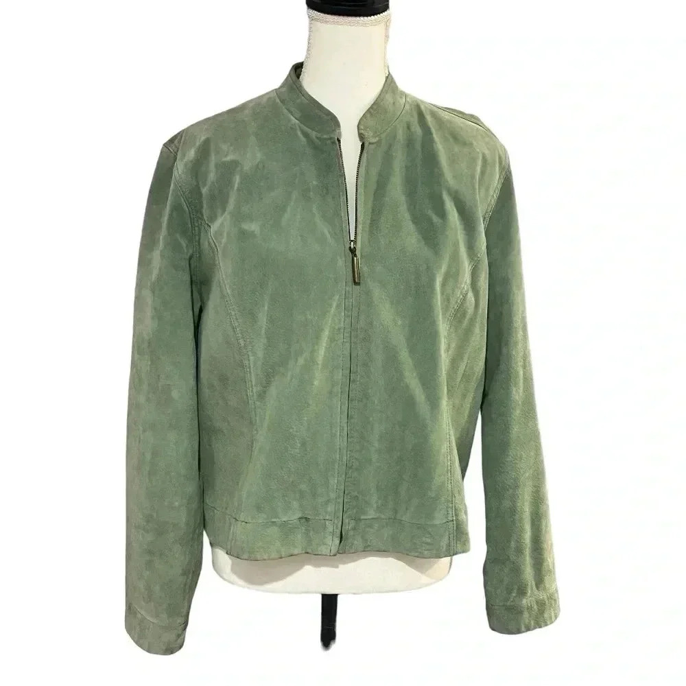 Chicos green suede size 2 (approx. US 12) GUC bomber jacket - Picture 1 of 15
